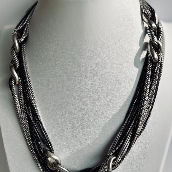 David Yurman 41” Silver & Blackened Multi-Strand Curb Chain Necklace - Picture 6 of 16